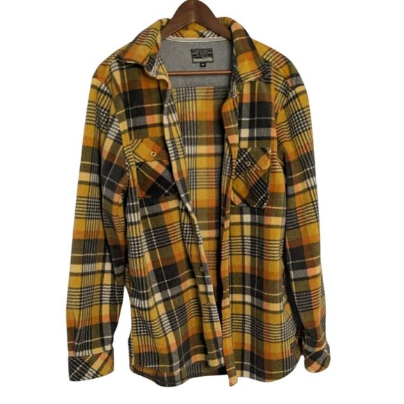Free Nature Men XL Plaid Flannel Shirt Blk Yellow Orange Fall Halloween Country - Picture 1 of 13